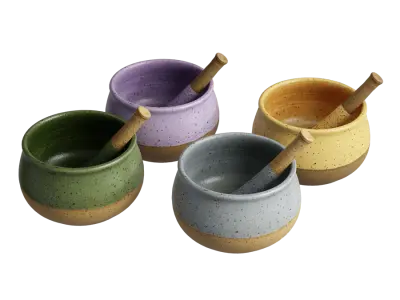  Ceramic Mortar &amp; Pestle Model, Blue Dip Glaze 