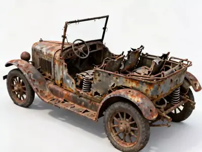 Realistic WWI Wreckage And Ruined Microbus Collection 3D Model Pack