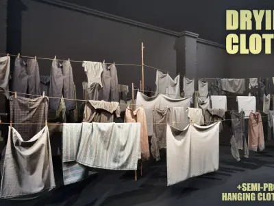 Drying Clothes  Semi-Procedural Hanging Clothes Tool 3D model