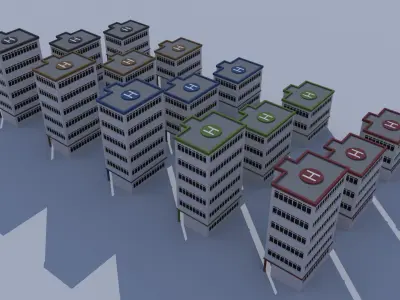 Cartoon Building Low Poly Building Commercial Hospital Low-poly 3D model