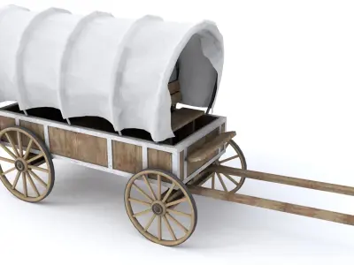 Western Wagon Low-poly 3D model 2
