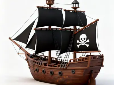 Stylized Pirate Brigantine Ship 3D Model 3D Model Low-poly 3D model