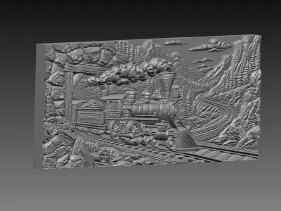 Western Steam Train Tunnel Relief Locomotive CNC Carving 3D print model