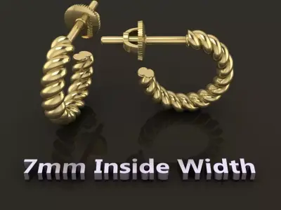 Earring Hoop Rope Twist Opened Back 7MM DIAMETER  3D print model