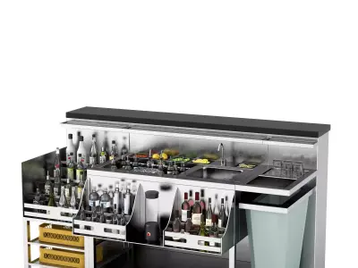 Professional Commercial Bar Workstation Stainless Steel PBR 3D model