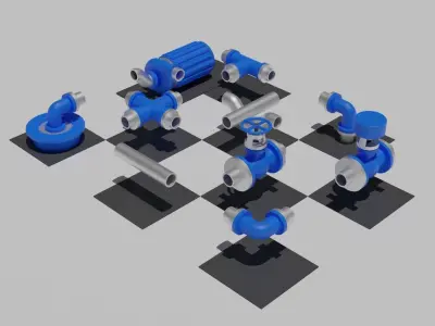 Seamless Tiled Water Facility Objects Low-poly 3D model