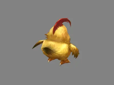Cartoon yellow chicken - red cockscomb Low-poly 3D model
