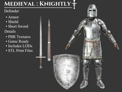 Medieval Collection Knightly Defender 3D Model Pack