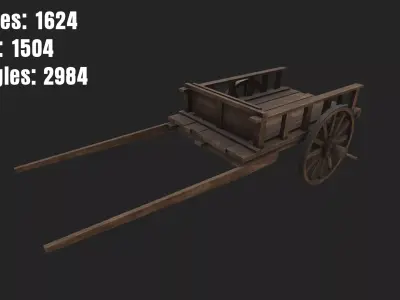 Gameready Lowpoly Wooden Wagen 3D Model Low-poly 3D model
