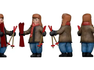 001337 a boy with skies ands sticks in hands 3D model