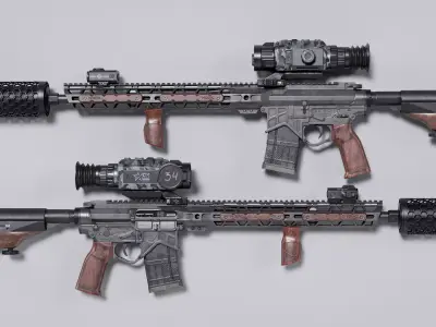 AR 15 US Army and WOOX attachments Low-poly 3D model