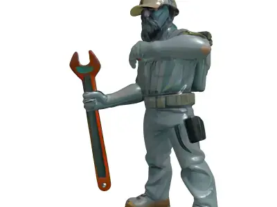 Industrial Worker Mechanic Wrench Character Low-poly 3D model