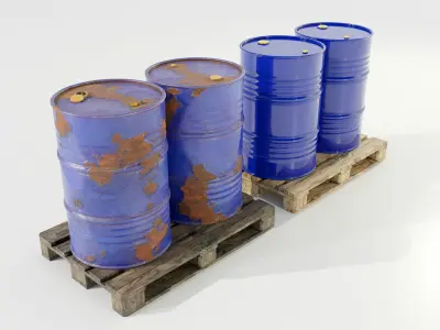 Pallet with Steel Barrels 3D model