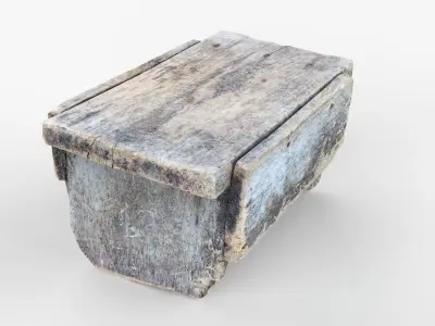 Antique Primitive Wooden Stool Short Leg Scan Low-poly 3D model