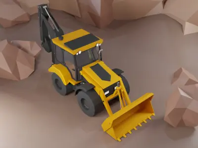 Backhoe Loader Heavy Vehicle Low-poly 3D model