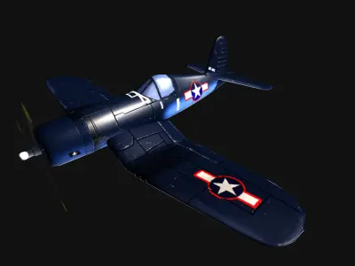 Low-poly F4U fighter plane flying Free low-poly 3D model