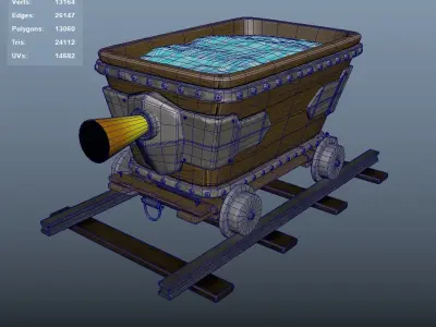 Stylized Mine cart  Low-poly 3D model