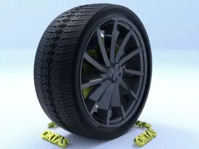 ORTAS CAR RIM 56 GAME READY RIM TIRE AND DISC 3D model