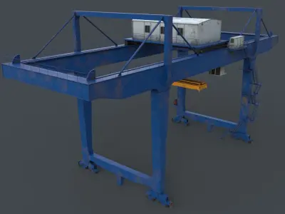 PBR Rail Mounted Gantry Crane RMG V2 - Blue Low-poly 3D model