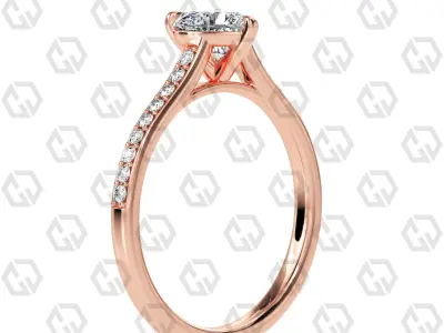 Ring 54 Heart Shape Pave setting ring with Gems 3D print model