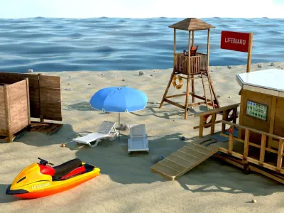 Safety beach Lifeguard Rescue team  3D Model Pack