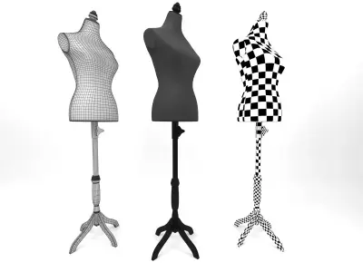 Female Adjustable Mannequin Torso With Wooden Stand 3D model 3D model