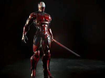 Cybernetic Warrior PBR Low-poly 3D model