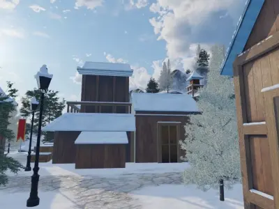Snowy Wooden Village 3D model