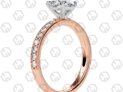 Ring 66 Oval Shape milgrain pave set ring with Gems 3D print model