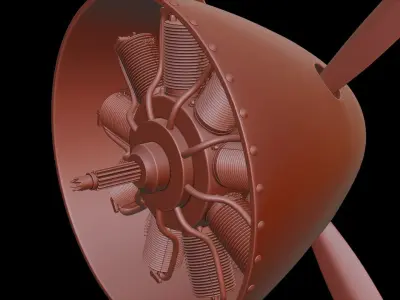 Radial Aircraft Motor with propeller and plane nose 3D model