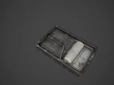 Paint Roller and Tray - White Paint Low-poly 3D model