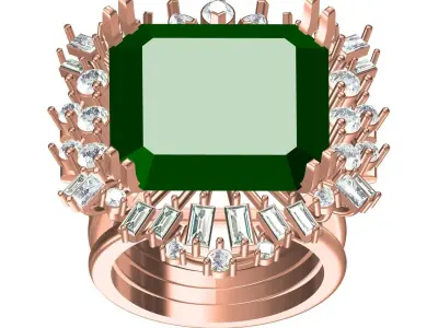 Antique Green Emerald Marquise and baguette Cluster Ring 3D print model