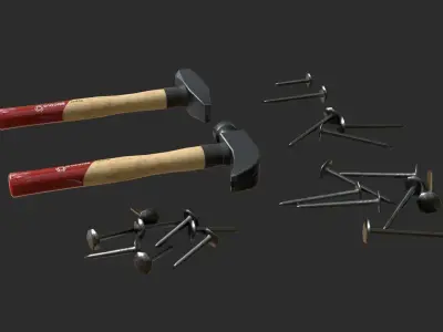 Hammers and Nails Pack Low-poly 3D model