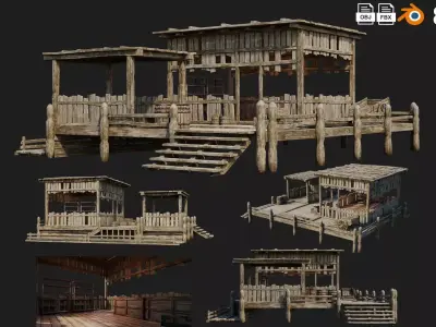 Old Wooden Storage Building 4K Textures GameReady 81 Low-poly 3D model