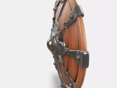 Round Wooden Shield With Iron Boss Low-poly 3D model