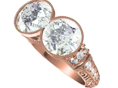 Antique Two Stone Art Deco Engagement Ring 3D print model