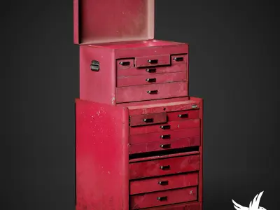 Toolbox tool chest on wheels Low-poly 3D model