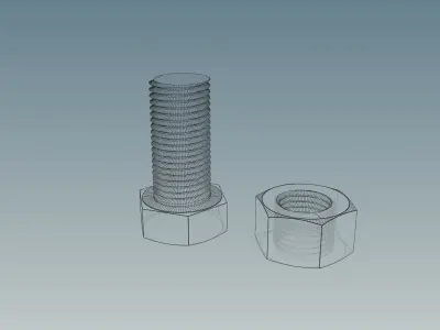 Screw with Nut M12X1-25 Free 3D model