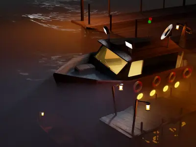 fisher boat night scene 3D model