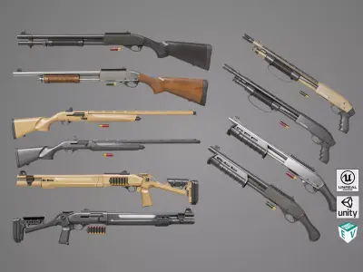 Shotgun Collection 01 All PBR Unity UE Textures 3D Model Pack