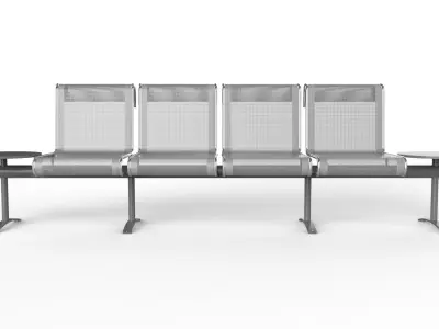 Waiting Room Chair 4 Seats with 2 side tables 3D model