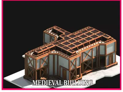 Medieval Low Poly Building Castle Wooden Village Stone House 40 Low-poly 3D model