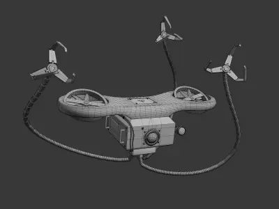 Sci-Fi Flying Bot with Propellers and Hooks Rigged PBR Model 3D model
