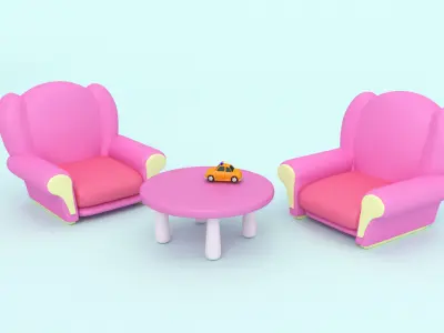 Cartoon Gril room - Low-poly 3D model Low-poly 3D model Low-poly 3D model