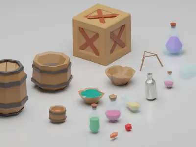 Low-Poly Street Market Assets for Games Low-poly 3D model