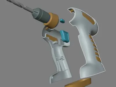 Mounted drill and drill bit Low-poly 3D model
