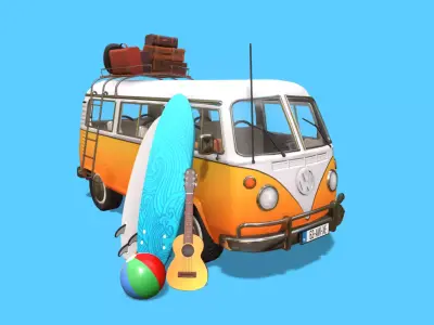 Volkswagen Van Asset Pack Variations Low-poly 3D model