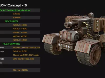 UGV Concept-3-Grey-Rusty Low-poly 3D model