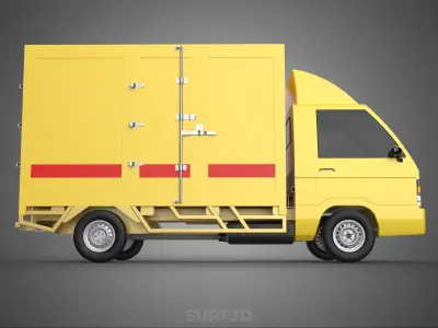 GENERIC YELLOW SMALL DELIVERY TRUCK EXPRESS BOX PICKUP CARGO VAN 3D model