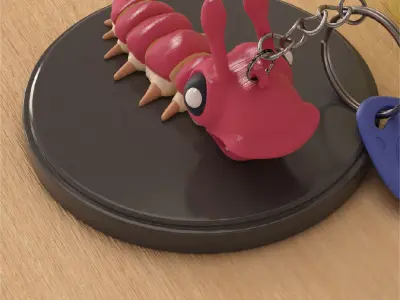 Screaming Caterpillar Articulated Version and Keychain 3D print model
